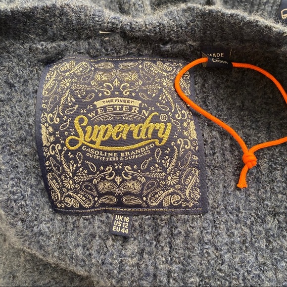 SuperDry Eastern Rib blue longline open cardigan - Picture 4 of 8